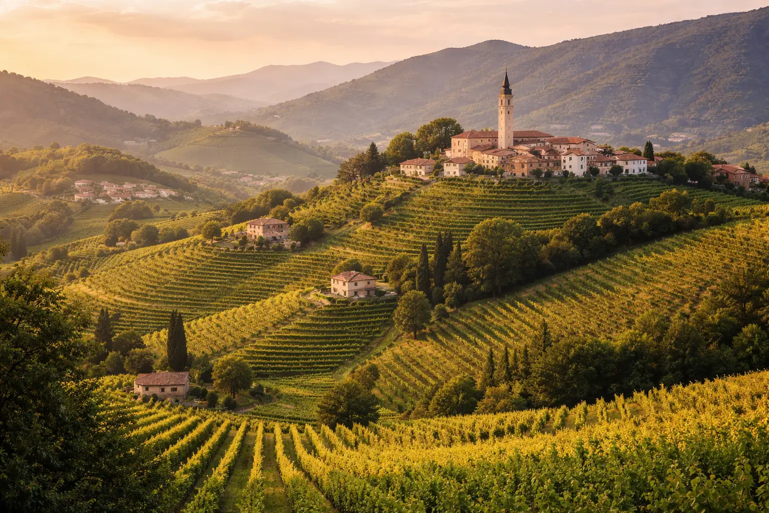 rosecco Hills near Treviso, Italy – rolling vineyards in the Conegliano Valdobbiadene wine region